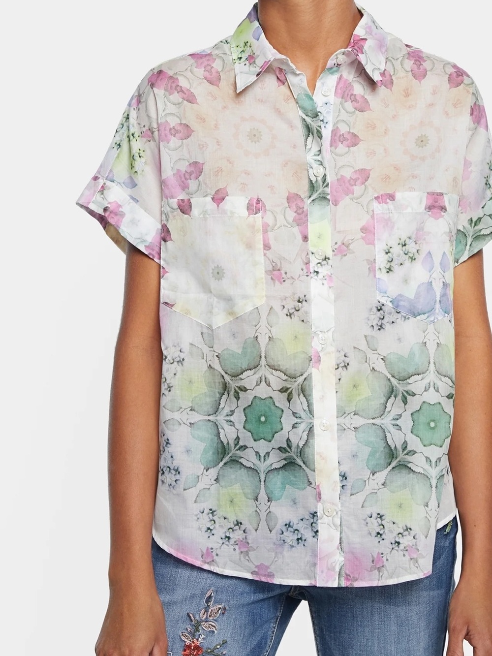 DESIGUAL SHEILA mandala print Shirt Sz XL NWT Sheer Boho Fairycore Whimsigoth